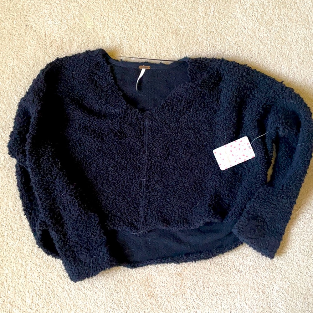 NWT Free People cropped black popcorn sweater XS - Picture 3 of 9